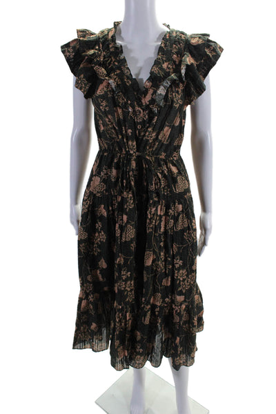 Ulla Johnson Womens Sleeveless V Neck Floral Print Long Dress Green Size 4