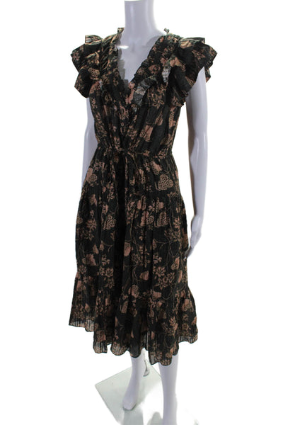 Ulla Johnson Womens Sleeveless V Neck Floral Print Long Dress Green Size 4