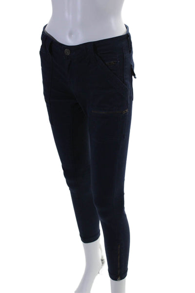 Joie Women's Midrise Button Closure Zip Ankle Skinny Pants Navy Blue Size 26