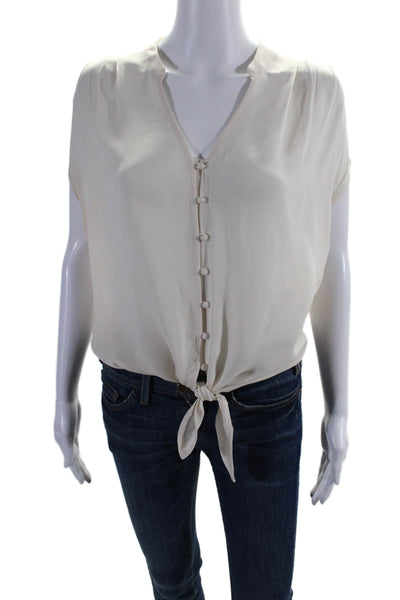 Joie Women's V-Neck Sleeveless Silk Tie Front Blouse Cream Size XS