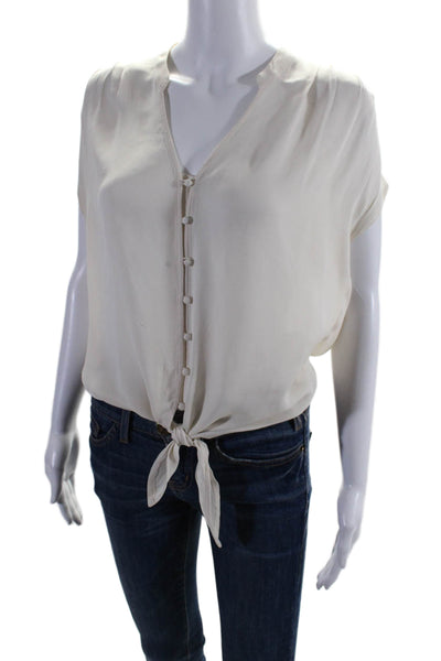 Joie Women's V-Neck Sleeveless Silk Tie Front Blouse Cream Size XS