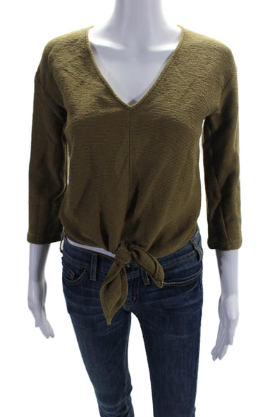 Texture & Thread Madewell Women's V-Neck Tie Front Cotton Blouse Green Size XS