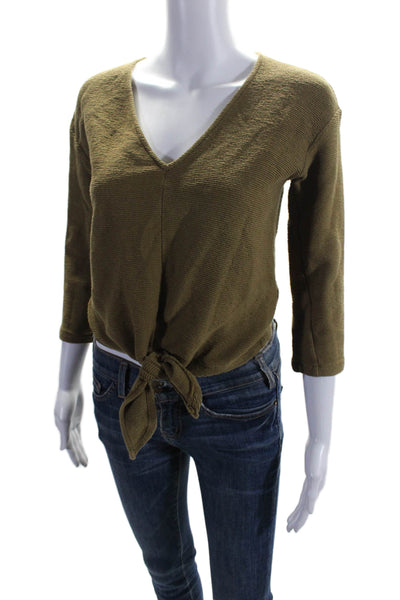 Texture & Thread Madewell Women's V-Neck Tie Front Cotton Blouse Green Size XS