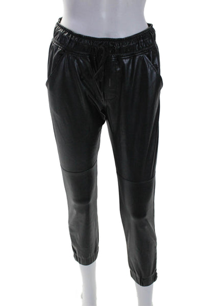 David Lerner Women's Drawstring Waist Faux Leather Jogger Pants Black Size XS