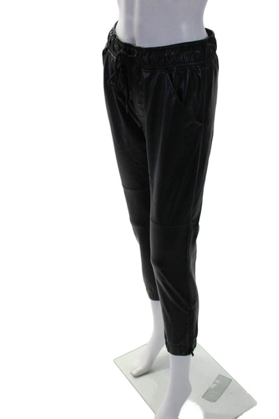 David Lerner Women's Drawstring Waist Faux Leather Jogger Pants Black Size XS