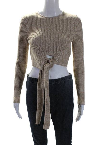 Significant Other Women's Long Sleeves Ribbed Tie Front Sweater Beige Size 2