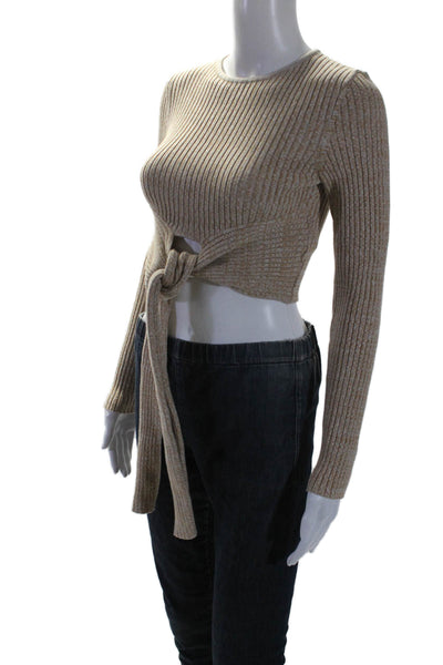 Significant Other Women's Long Sleeves Ribbed Tie Front Sweater Beige Size 2