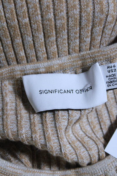 Significant Other Women's Long Sleeves Ribbed Tie Front Sweater Beige Size 2