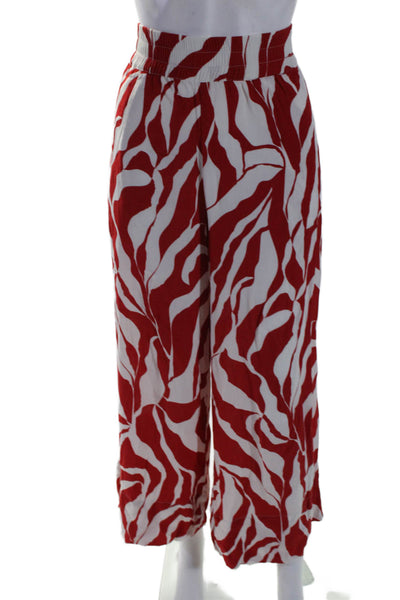 Haight Womens Elastic Waistband High Rise Abstract Pants White Red Size Medium