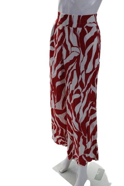 Haight Womens Elastic Waistband High Rise Abstract Pants White Red Size Medium