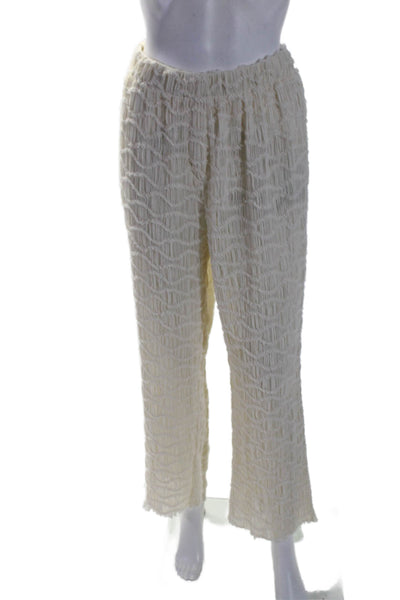 Ronny Kobo Womens Elastic Waistband Smocked Straight Leg Pants White Size Large