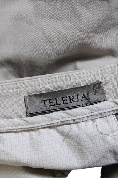 Teleria Mens Zipper Fly Pleated Straight Leg Chino Pants Beige Cotton Size 38