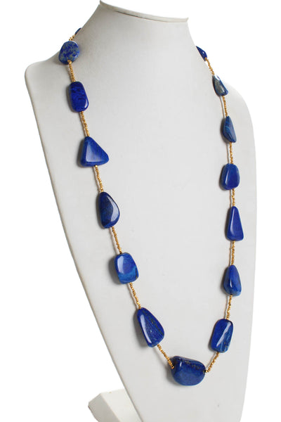 Jaded Jewels NYC Gold Tone Tumbled Lapis Station Necklace 35"