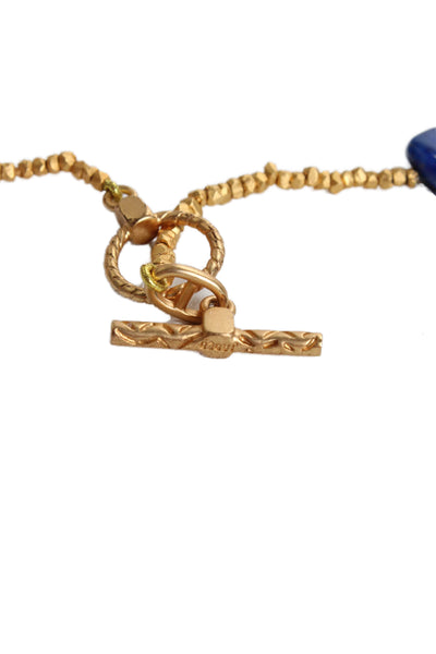 Jaded Jewels NYC Gold Tone Tumbled Lapis Station Necklace 35"