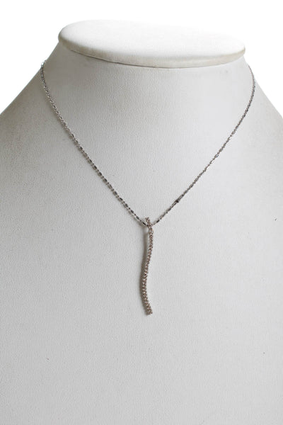 Designer Womens 14K White Gold Diamond Curved Bar Pendant Necklace 2.37g 14"