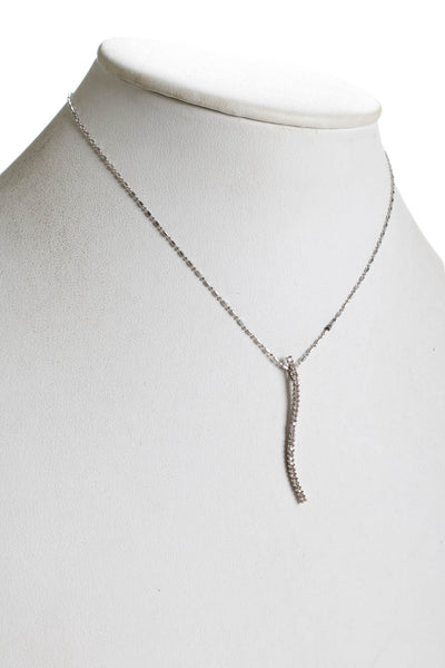 Designer Womens 14K White Gold Diamond Curved Bar Pendant Necklace 2.37g 14"