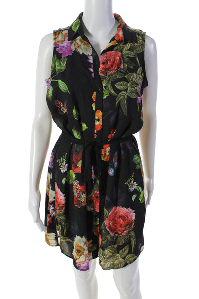 Alexia Admor Womens Floral Print Sleeveless Lined Mini Shirt Dress Black Size S