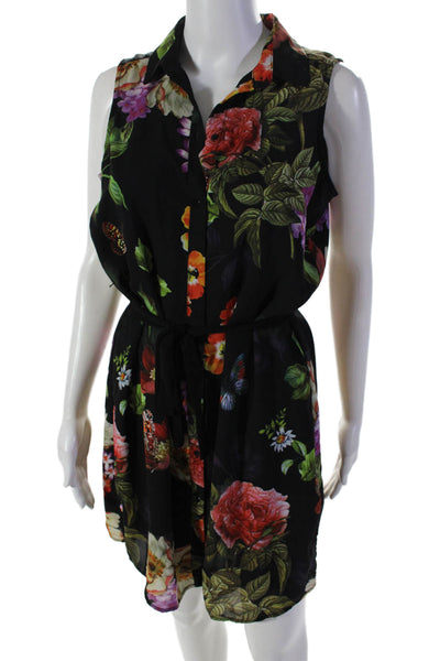 Alexia Admor Womens Floral Print Sleeveless Lined Mini Shirt Dress Black Size S