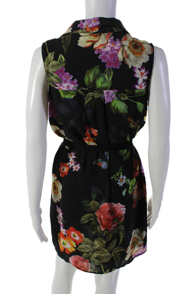 Alexia Admor Womens Floral Print Sleeveless Lined Mini Shirt Dress Black Size S