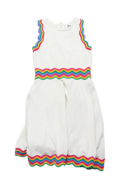 Milly Minis Girls Knit Rainbow Chevron Sleeveless A-Line Dress White Size 12