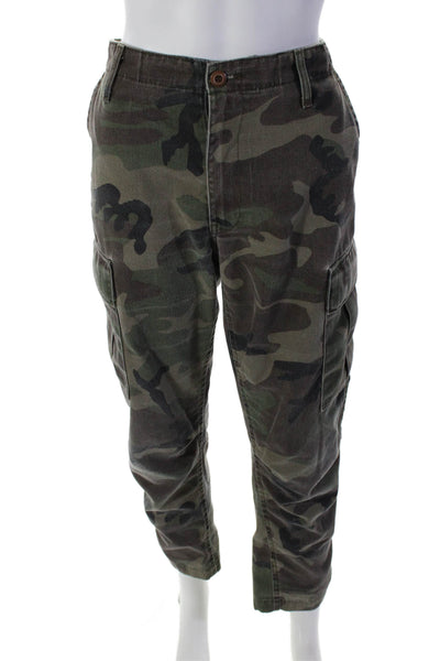 Re/Done Womens Straight Leg Camouflage Print Cargo Pants Green Size 29