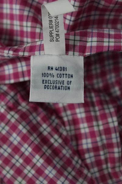 Polo Ralph Lauren Mens Button Front Plaid Slim Collared Shirt Pink White Large