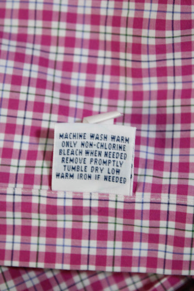 Polo Ralph Lauren Mens Button Front Plaid Slim Collared Shirt Pink White Large