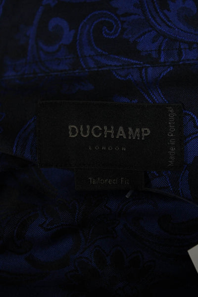 DUCHAMP Mens Button Front Collared Floral Dress Shirt Blue Black Size 17.5