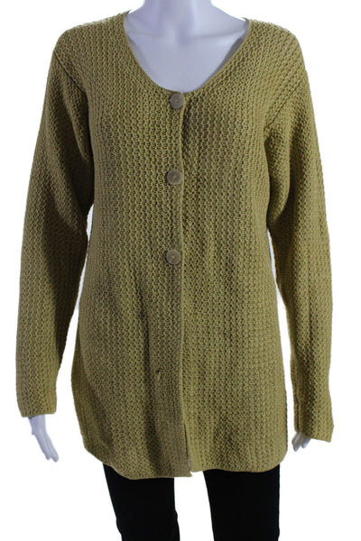 Peruvian Connection Womens Three Button Crew Neck Cardigan Sweater Green Medium