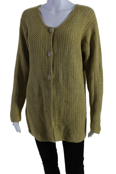 Peruvian Connection Womens Three Button Crew Neck Cardigan Sweater Green Medium