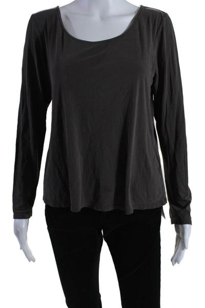 Eileen Fisher Womens Long Sleeve Scoop Neck Silk Shirt Gray Size Small