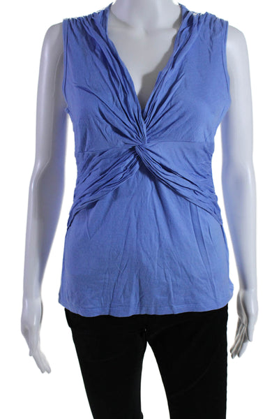 Trina Turk Womens Sleeveless Twist V Neck Knit Top Blue Cotton Size Small