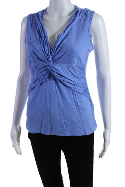 Trina Turk Womens Sleeveless Twist V Neck Knit Top Blue Cotton Size Small