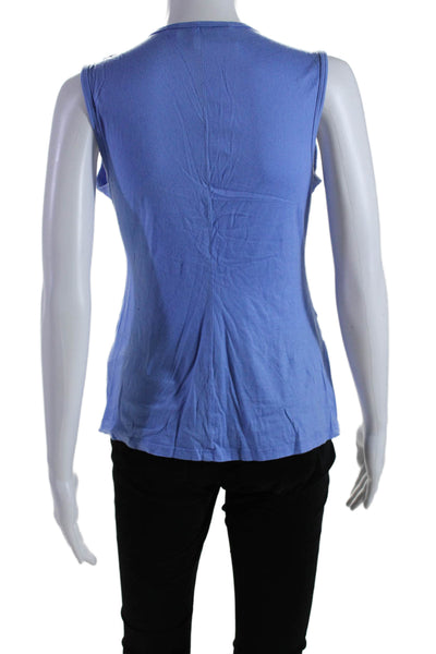 Trina Turk Womens Sleeveless Twist V Neck Knit Top Blue Cotton Size Small