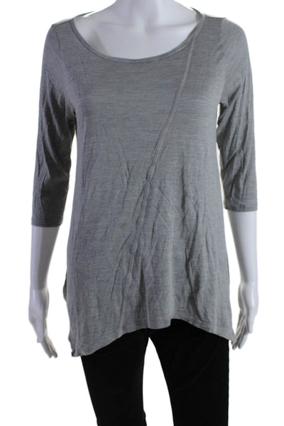 Eileen Fisher Womens 3/4 Sleeve Scoop Neck Silk Tee Shirt Gray Size Small