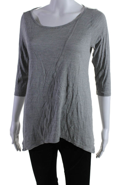 Eileen Fisher Womens 3/4 Sleeve Scoop Neck Silk Tee Shirt Gray Size Small