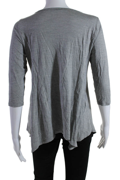 Eileen Fisher Womens 3/4 Sleeve Scoop Neck Silk Tee Shirt Gray Size Small