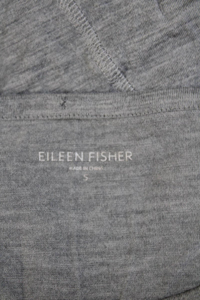 Eileen Fisher Womens 3/4 Sleeve Scoop Neck Silk Tee Shirt Gray Size Small