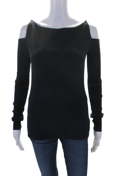 Adeam Womens Ribbed Pearl Turtleneck Sweater Navy Blue Cotton Size Small