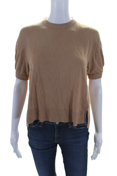 Adeam Womens Short Sleeves Crew Neck Side Slit Sweater Camel Brown Size Small