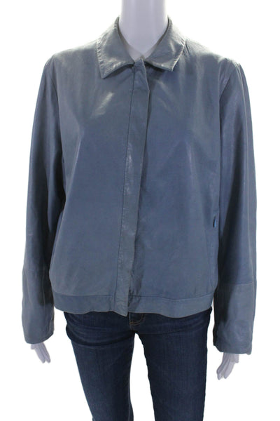 'S Max Mara Womens Leather Full Zipper Long Sleeves Jacket Blue Size 12