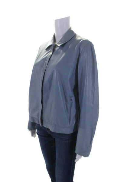 'S Max Mara Womens Leather Full Zipper Long Sleeves Jacket Blue Size 12