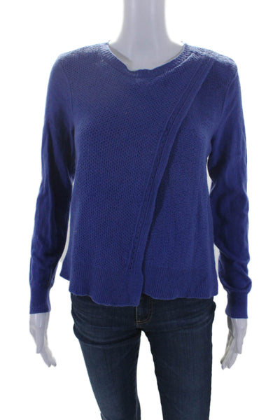 Rebecca Taylor Women's Round Neck Long Sleeves Wrap Sweater Blue Size M