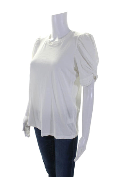 ALC Women's Round Neck Puff Sleeves Basic Cotton T-Shirt White Size M