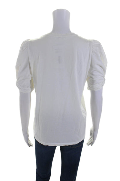 ALC Women's Round Neck Puff Sleeves Basic Cotton T-Shirt White Size M