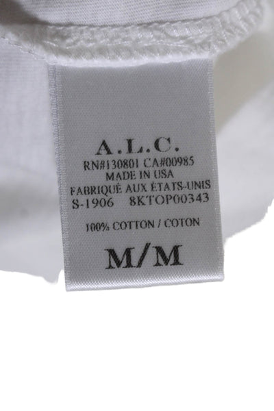 ALC Women's Round Neck Puff Sleeves Basic Cotton T-Shirt White Size M