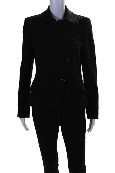 Piazza Sempione Women's Collared Long Sleeves Double Breast Jacket Black Size S