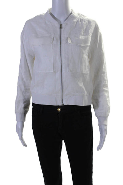 Central Park West Women's Long Sleeves Full Zip Pockets Jacket White Size XS