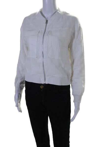 Central Park West Women's Long Sleeves Full Zip Pockets Jacket White Size XS