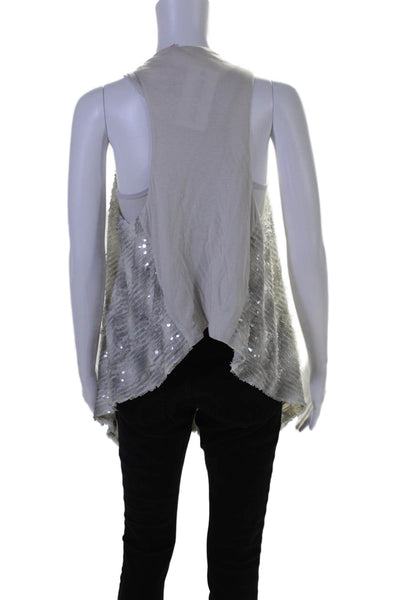 Calypso St. Barth Womens Sleeveless V Neck Wrap Top Sequin White Size 1